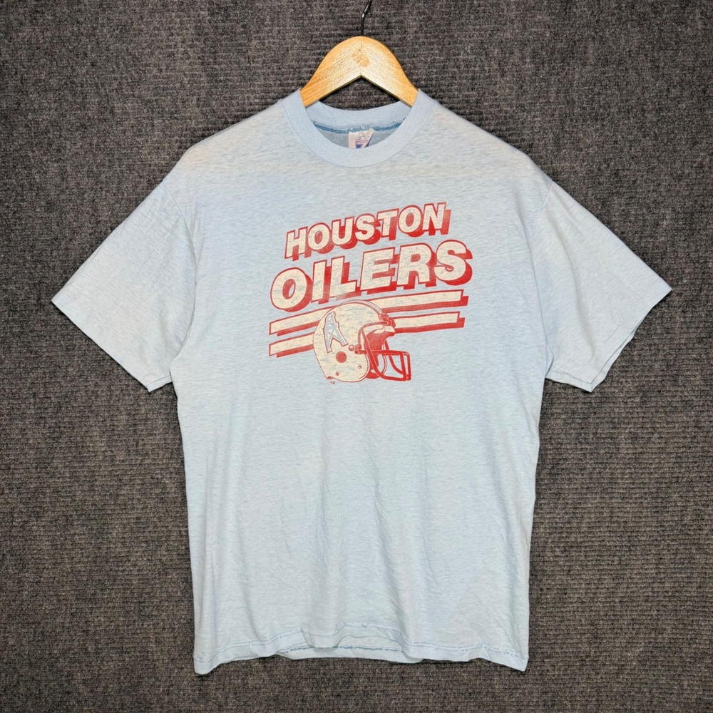 Vintage 80s Houston Oilers Logo 7 T-Shirt XL Paper Thin Single Stitch NFL Blue